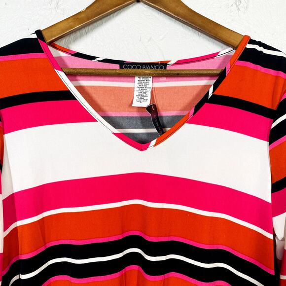 NEW! Coco Bianco Striped Tunic Top Long Sleeve Blouse V Neck Shirt - M - Picture 2 of 4
